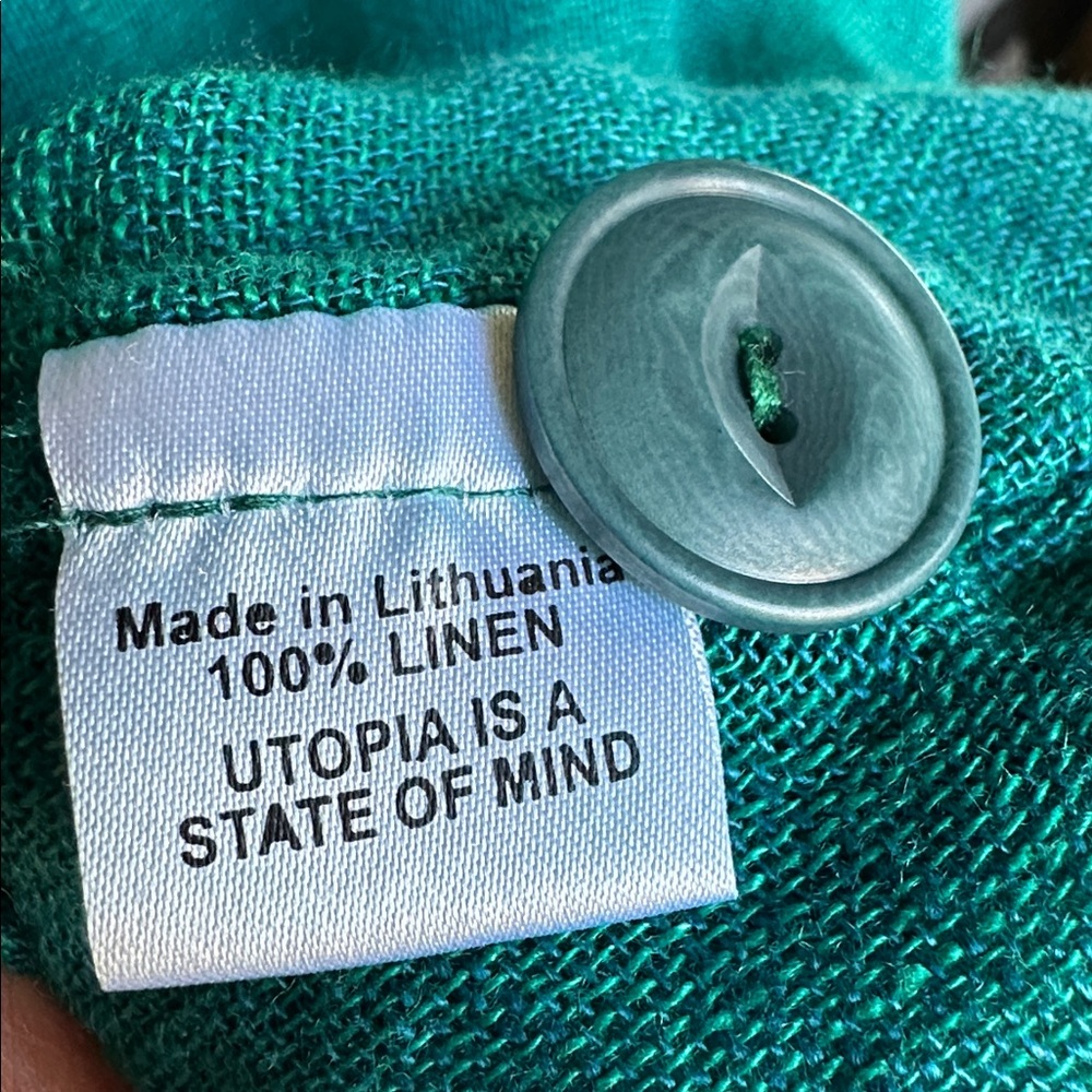 Flax teal green linen Lagenlook 2pc pants tunic/jacket. Size Small - Picture 13 of 13